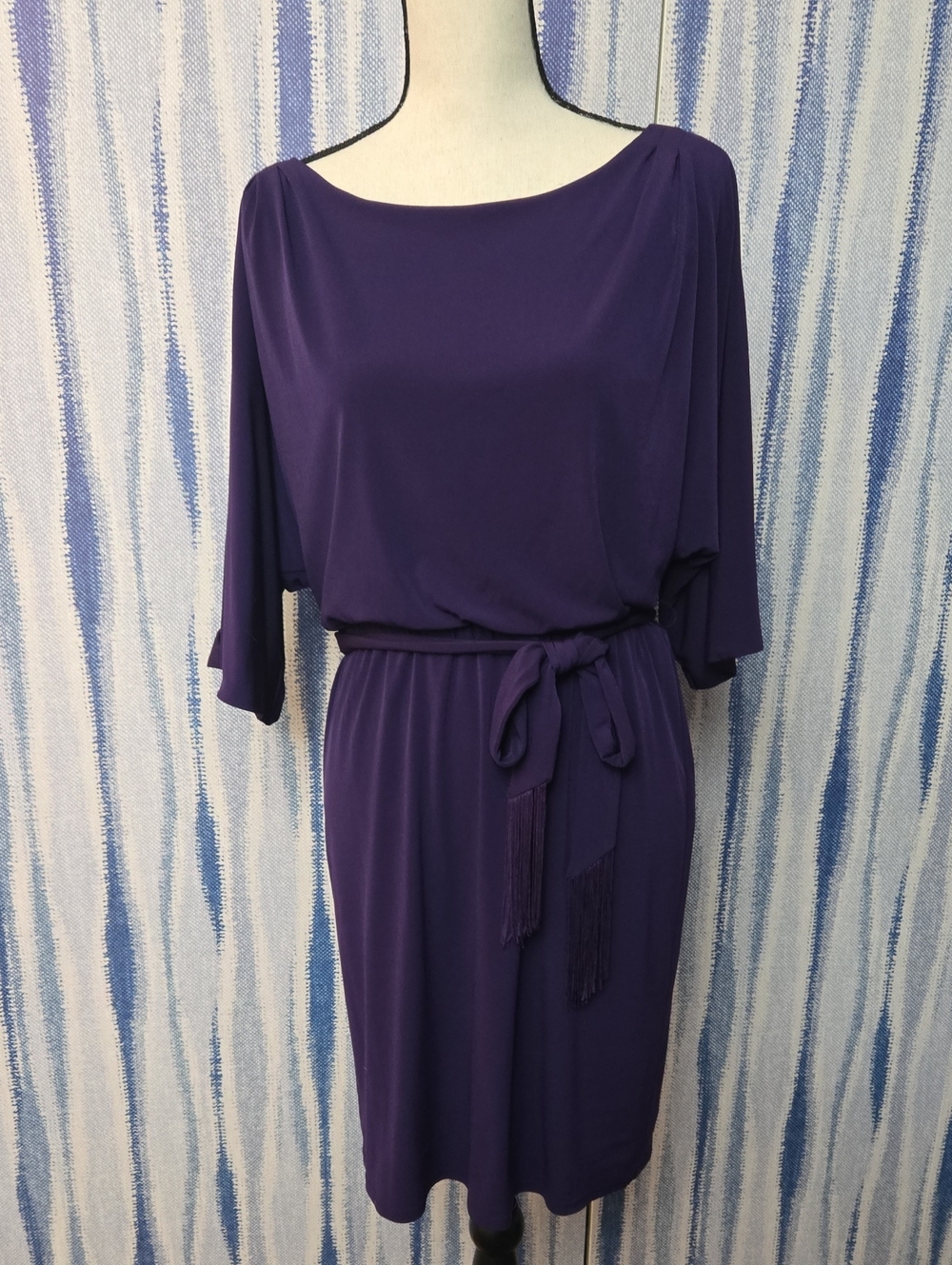 Jessica Simpson Purple Boatneck Tie-Waist Midi Dress